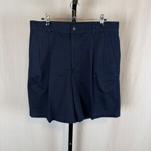 Nordstrom Smartcare Mens Navy Blue Pleated Chino Shorts 100% Cotton Size 34W